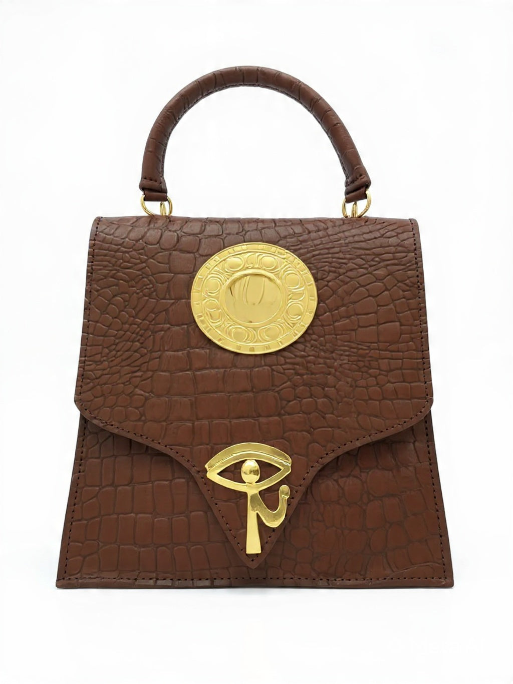 Eye of Horus Croc-Texture Handbag – Royal Blue/Brown