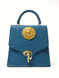 Eye of Horus Croc-Texture Handbag – Royal Blue/Brown